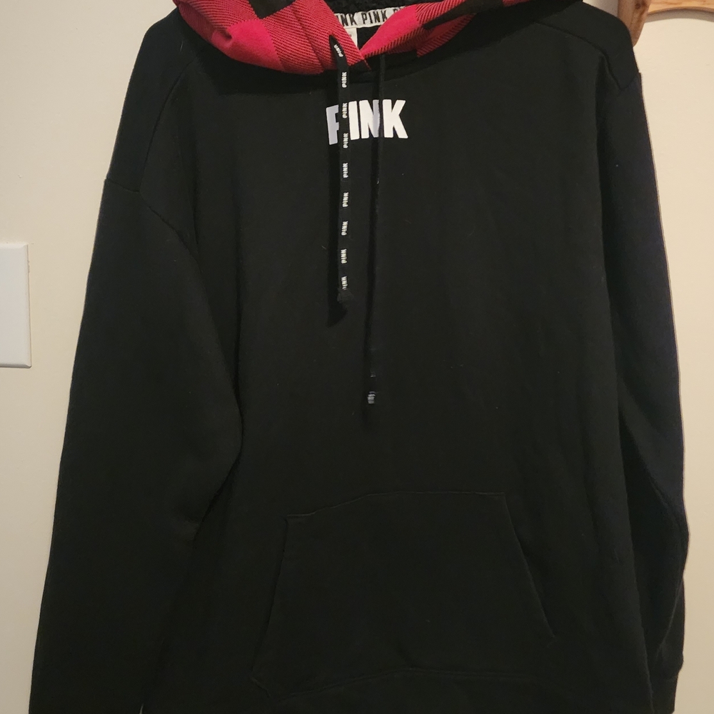 Victoria's Secret PINK Buffalo Check Campus Sherpa Hood Tunic Pullover Hoodie